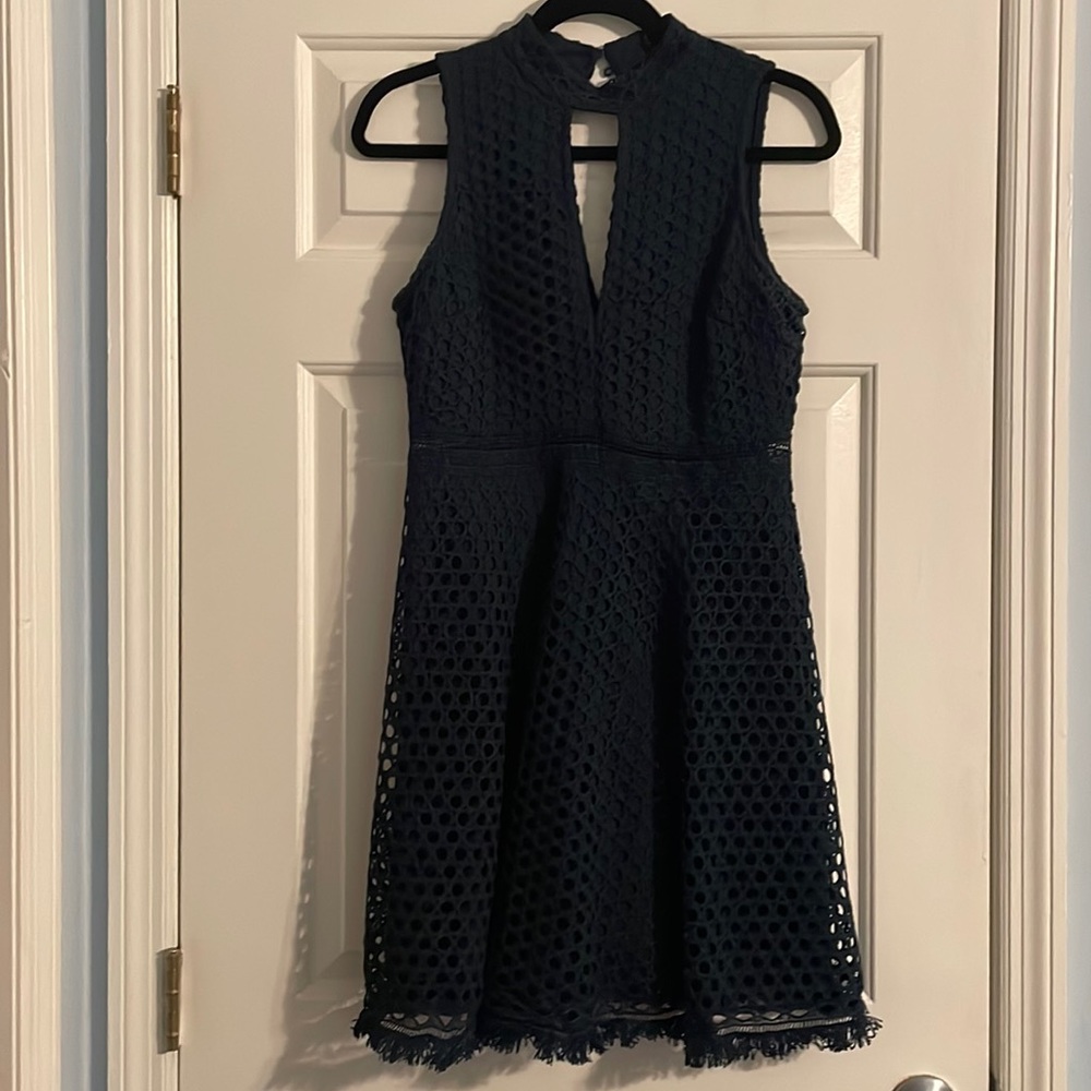Aqua Navy Crochet Keyhole Dress